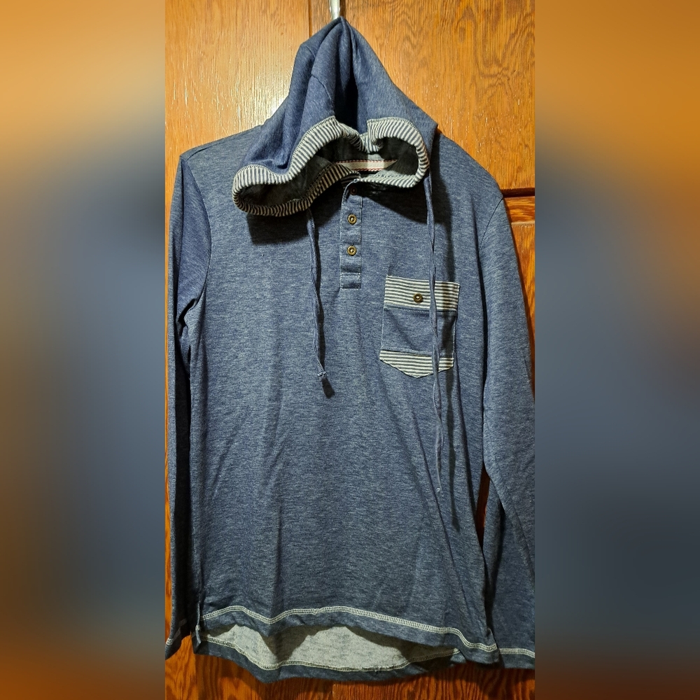 Men's Overdrive Blue Hooded Long Sleeve Shirt